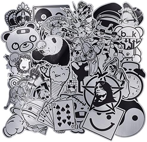 100 Pcs Laptop Stickers, Car Bumper Stickers [Metallic Black and White] for Motorcycle Luggage Vinyl Graffiti Bomb Decal Skateboards Snowboard Awesome Travel Sticker Pack