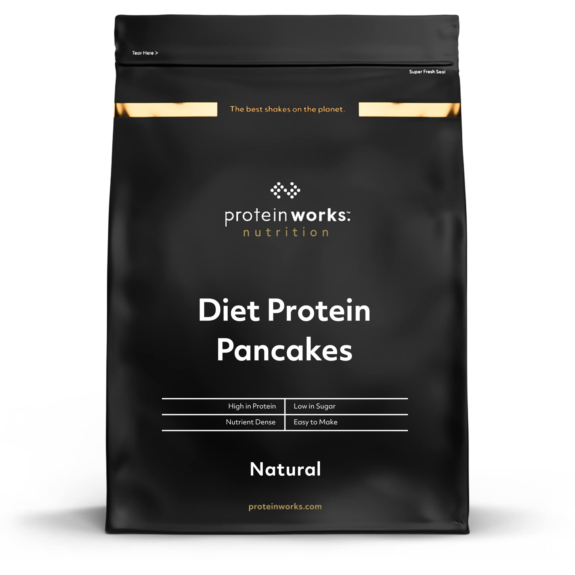Protein Works | Diet Protein Pancakes - GOLD Innovation, Premium High Protein Pancake Mix, Low Calorie Breakfast, Low Fat, Low Sugar, Glucomannan, Supports Weight Loss, Natural, 12 Servings, 500g
