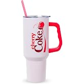 Silver Buffalo Coca-Cola Cherry Coke Stainless Steel Tumbler Handle, 40oz | Double Walled, Includes Handle and Straw, Fits in