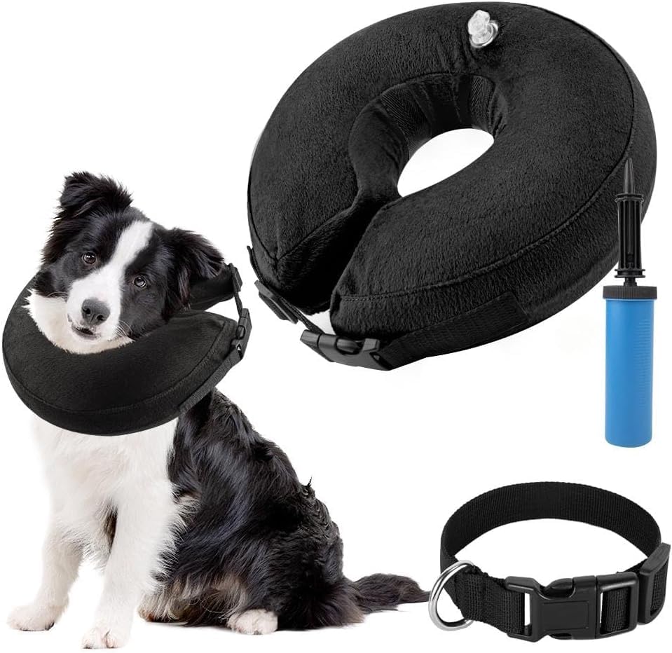 SlowTon Inflatable Dog Recovery Collars Cones, Soft Comfy Quick Release Donut Collar for After Surgery, Prevent Dogs from Touching Stitches Biting Licking Wound, Does Not Block Vision