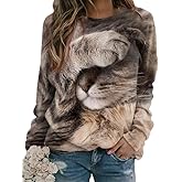 IVERIRMIN Womens 3D Cat Crewneck Sweatshirts Casual Cute Long Sleeve Shirts Pullover Tops Graphic Loose Fit Sweater for Women