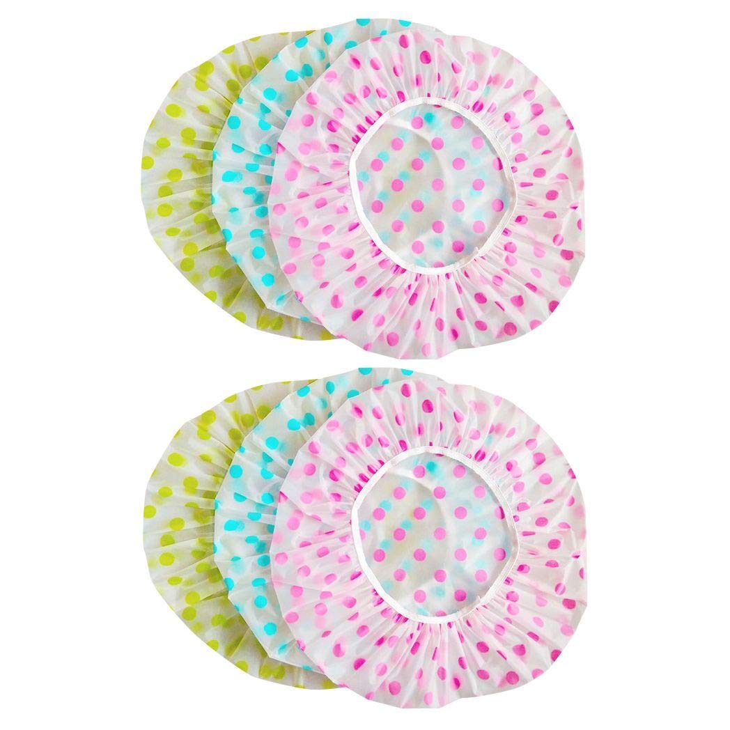Waterproof Shower Cap, Dot Plastic Shower Caps Waterproof Reusable Large Elastic Bath Hair Cap Suitable For Women's Spa, Hair Salon, Family Hotel Travel 6pcs