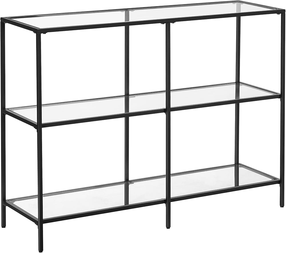 VASAGLE Console Table with 3 Shelves Tempered Glass 100 x 30 x 73 cm
