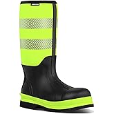 TerraTrax Men's Steel Toe Rubber Work Boots, Waterproof Neoprene Safety Boots with Puncture Proof Midsole - Oil & Chemical Resistant, Reflective High-Vis for Construction, Concrete, Roadwork