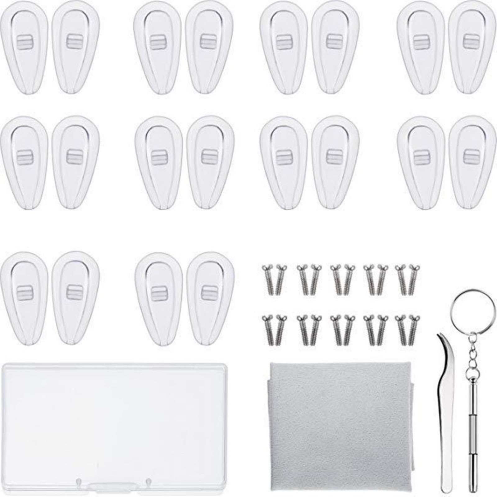 CHUANGOU 10 Pieces Glasses Nose Pads, Eyeglass Repair Kit,Air Chamber Nose Pads Silicone Screw-in Eyewear Nose Pads with Screws Tweezer and Cleaning Cloth