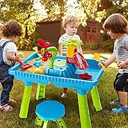 TEMI Sand Water Table Outdoor Toys - Toddler Activity Table Sandbox Toy Sensory Table Summer Toys Beach Play T