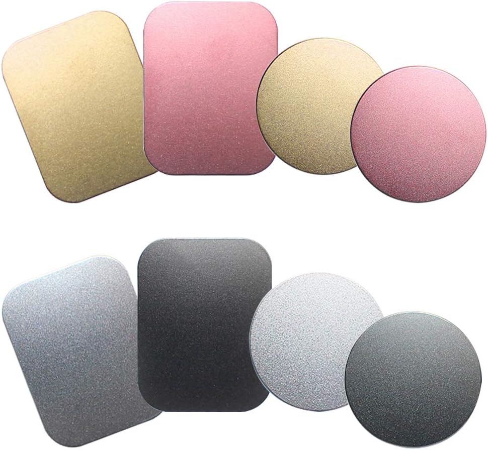 SENHAI 8 pcs Phone Car Mount Metal Plate with Adhesive for Magnetic Cradle-less Mount, 4 Rectangular and 4 Round, Black