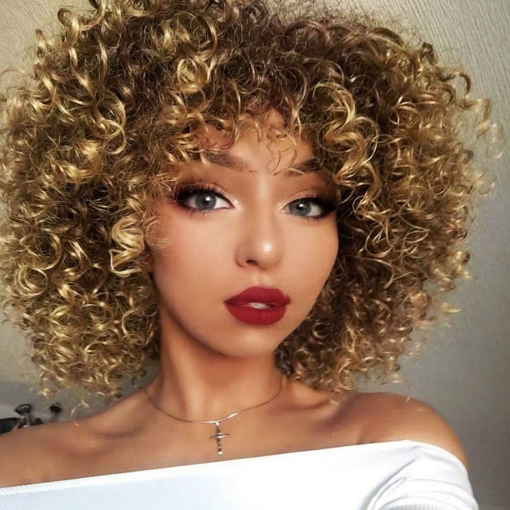 Siudus Blonde Afro Short Wigs for Women Kinky Curly 70s 80s Wig Synthetic Fiber Hair Wig for Cosplay Rocker Use — image 1