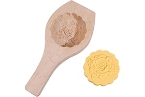 Xugoox Wooden Mooncake Mold with Flower Pattern, Handmade Moon Cake Mould DIY Small Pastry Baking Tool for Muffin Cookie Choc