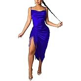 Club Dress Sexy Dress for Women Wedding Party Birthday Cocktail Spaghetti Strap Satin Side Ruched Midi Mini Dress