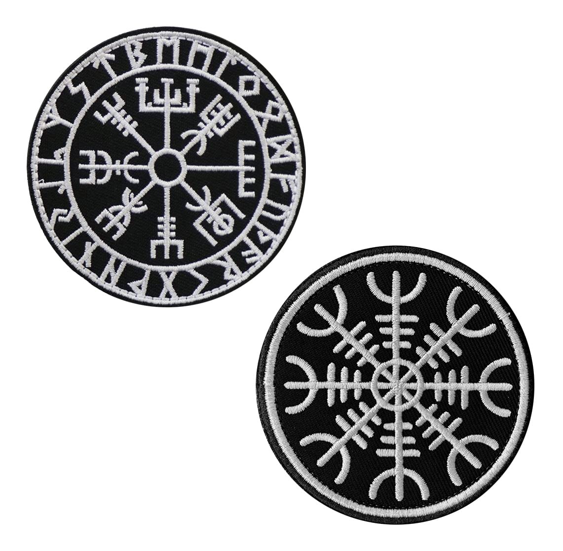 2 PCS Funny Northern Europe Viking Compass Norse Rune Tactical Embroidered Hook and Loop Fastener Applique Patch for Caps,Bags,Backpacks,Clothes,Vest,Military Uniforms,Tactical Gears Etc.
