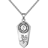 FAZOVIN Men's Yin Yang/9 Words Mantra Necklace Stainless Steel Taoist Taichi Symbol Amulet the Eight Diagrams Pendant with 23.6 Inch Chain