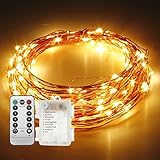 String Lights,SOLMORE 33ft/10M 100 LED Fairy Lights Firefly Lights Starry Lights Copper Wire Lights Battery Operated+Remote Control 8 Modes for Christmas Party Patio Wedding Dancing Decor (Warm White)