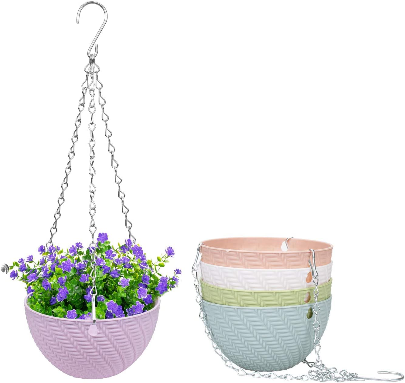 Dproptel 5 Pack Hanging Planter Basket Indoor/Outdoor Hanging Flower Pots Plants Holder Hanger Weave Pattern Design with Chain Hooks for Home Decor - 5 Colors