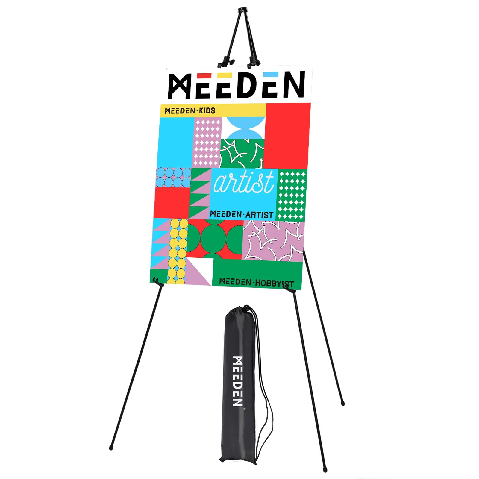 MEEDEN 63" Art Display Easel Stand - Instant Tripod Metal With Bag, Portable Folding for Painting Canvas, Wedding Signs, Presentations, Posters, 1-Pack