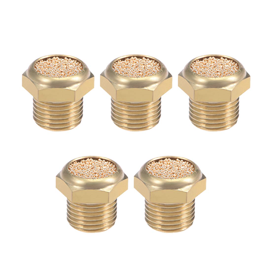 sourcingmap 1/8 PT Sintered Bronze Exhaust Muffler with Brass Body Flat 5pcs