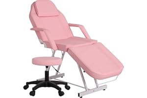 LOUVIXA Tattoo Chair, Adjustable Facial Chair 73 Inch Salon Bed with Hydraulic Stool for Professional Massage Beauty Spa (Pink)