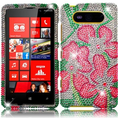 Qtech QT-1465 Unique Dazzling Diamond Bling Case for Nokia Lumia 820 - 1 Pack - Retail Packaging - Green Lily