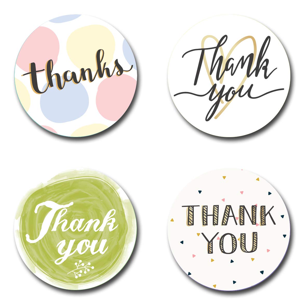 PartiKraft 40mm Thank You Round Stickers - 4 Pretty Designs for Greetings Cards, Party Bags and Favours (24 x Stickers)