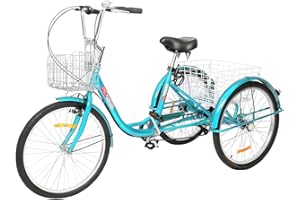 PEXMOR Adult Tricycle 7 Speed, 24/26 Inch 3 Wheel Bikes Tricycle for Adults, Adult Trike for Women/Men/Seniors, Three Wheel Cruiser Bike w/Folding Front & Rear Basket for Shopping/Recreation/Picnic