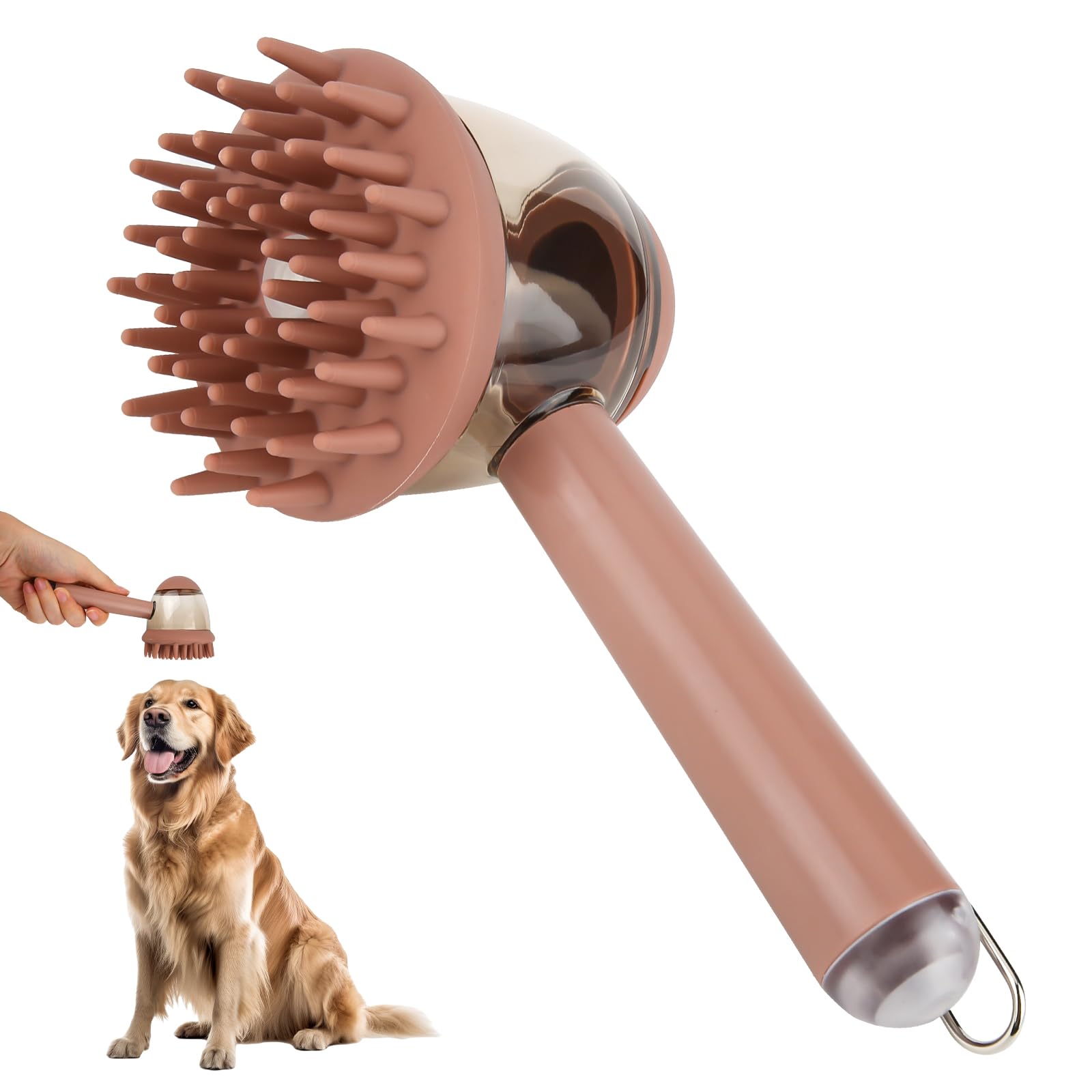 Photo 1 of Pet Bath Brush with Soap Dispenser, 3-in-1 Dog & Cat Grooming Brush for Bathing, Massaging & Deshedding Pet Shower Scrubber for Daily Cleaning Supplies Accessories (Coffee)