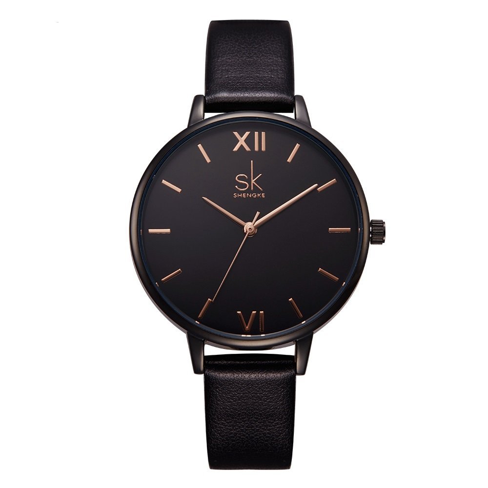 SHENGKE Classic Simplicity Women Watch Genuine Leather Strap Elegant Women Watches Ladies Wristwatch(K0039L-Black) — image 1