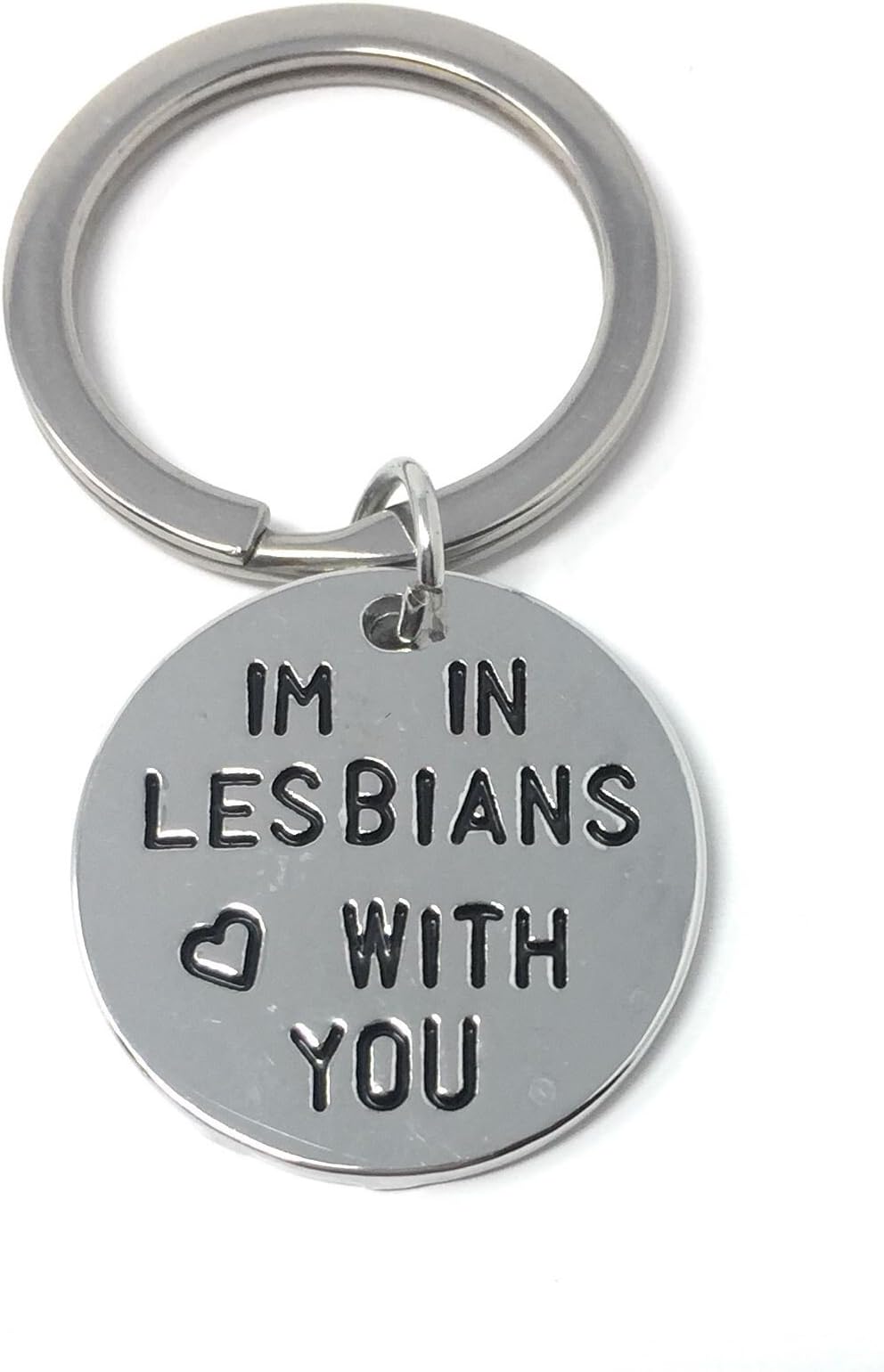 Silver-Tone 'I'm In Lesbians With You' Keyring 2.2cm Diameter Love Heart Scott Pilgrim Im