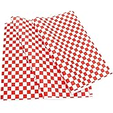 100 Sheets 12 Inch x 12 Inch Red and White Checkered Food Wrapping Papers Grease Resistant Sandwich Liners Parchment Dry Wax 