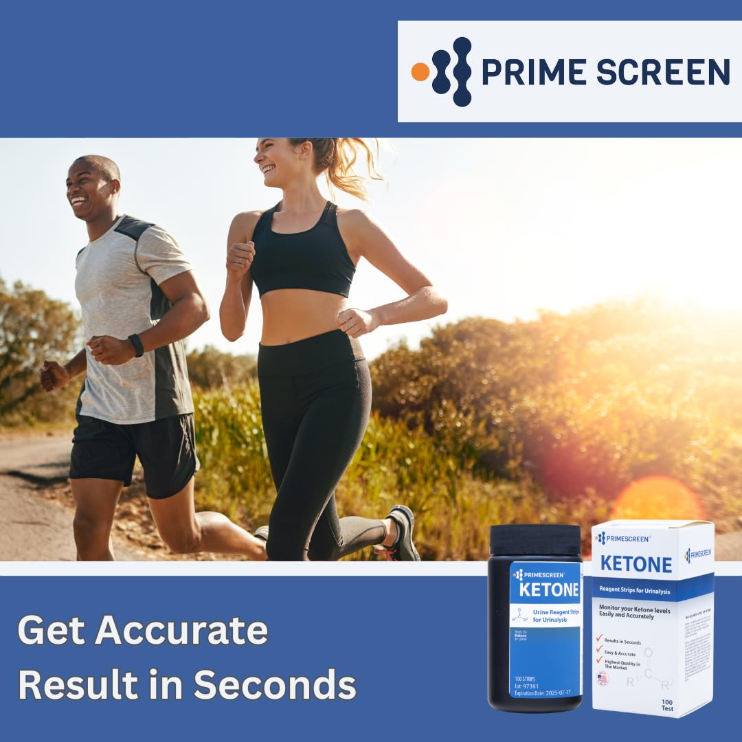 Prime Screen Ketone Test Strips: Testing Ketosis Based on Your Urine, 100 Ketone Urinalysis Tester Strips (Made in USA)