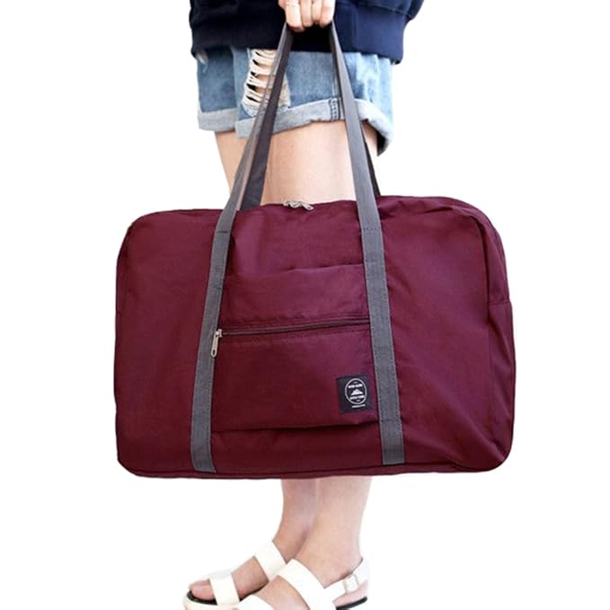 FunYoung Superleichtes Tragbares Handgepäck Faltbare Reisetasche aus Polyester Farbwahl (Weinrot)