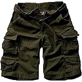 FOURSTEEDS Womens Casual Loose Fit Multi-Pocket Camouflage Twill Bermuda Cargo Shorts with Belt