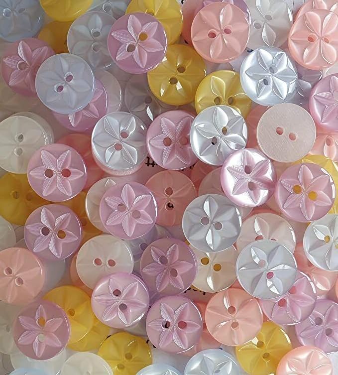 100 Mixed Baby Star Buttons Size 18 (11.5mm) - Rainbow Round Buttons for Baby Cardigans, Sewing Baby Clothes, Knitting Dolls (Mixed, 11.5mm)