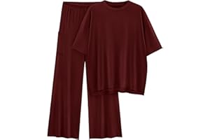KIRUNDO Womens 2 Piece Outfits 2025 Summer Casual Loose Short Sleeve Pullover Tops & Wide Leg Pants Lounge Sets Tracksuit