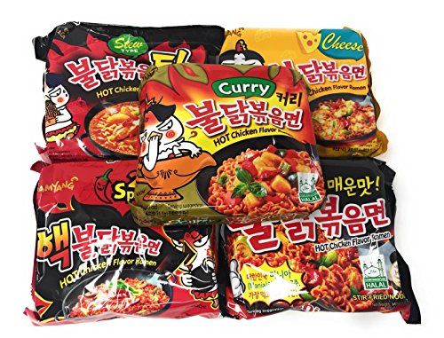 Samyang Hit Spicy Chicken Hot Ramen Noodle Buldak Variety 5 packs Nuclear, Original, Cheese Curry, Stew. Spicy Noodle Challenge! Top Korean Noodle Hit