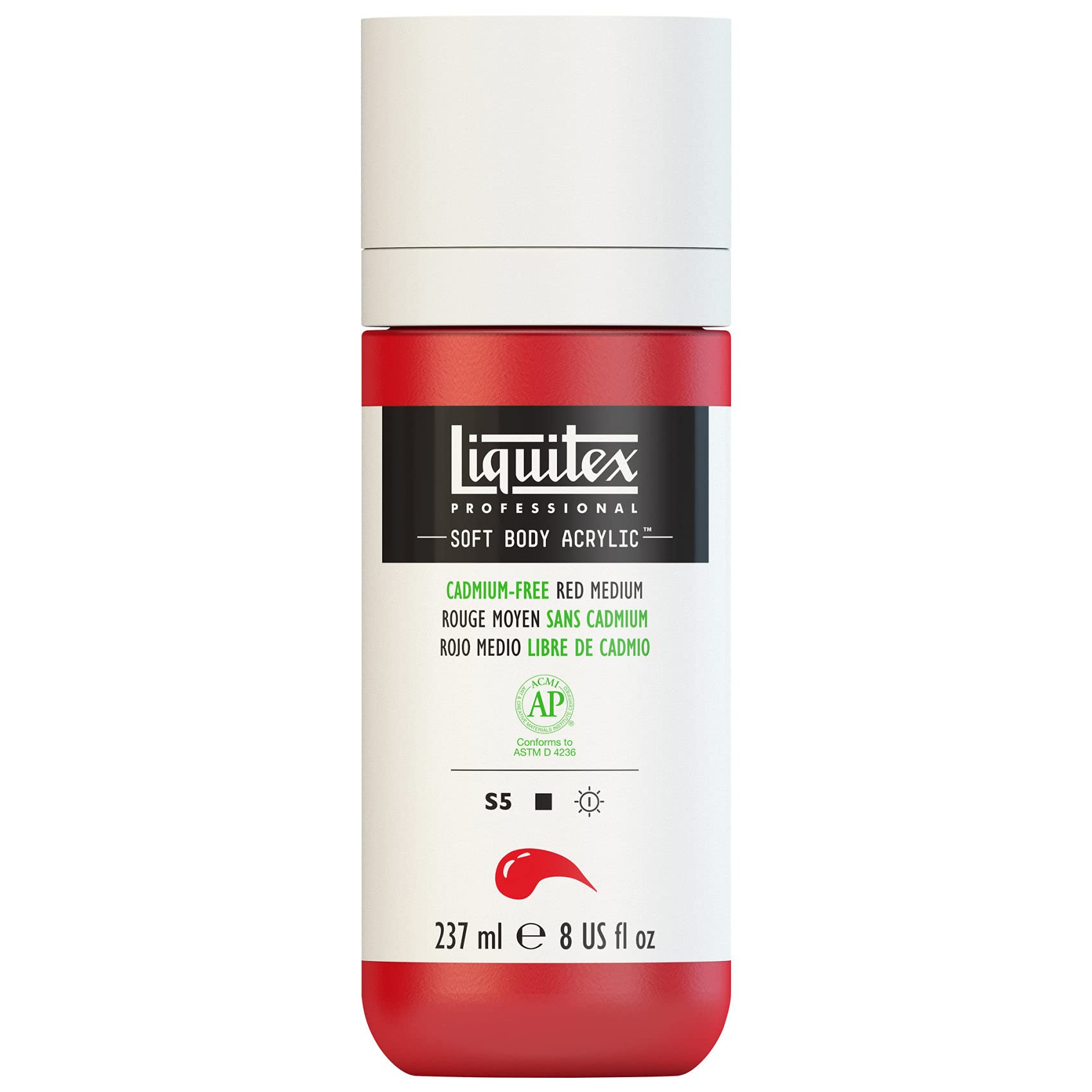 Liquitex 1923894 Professional Acrylic Paint Soft Body Artist Paint in Creamy Opaque Consistency, High Pigmentation, Lightfast & Age-Resistant, 237 ml Bottle - Cadmium Red Medium