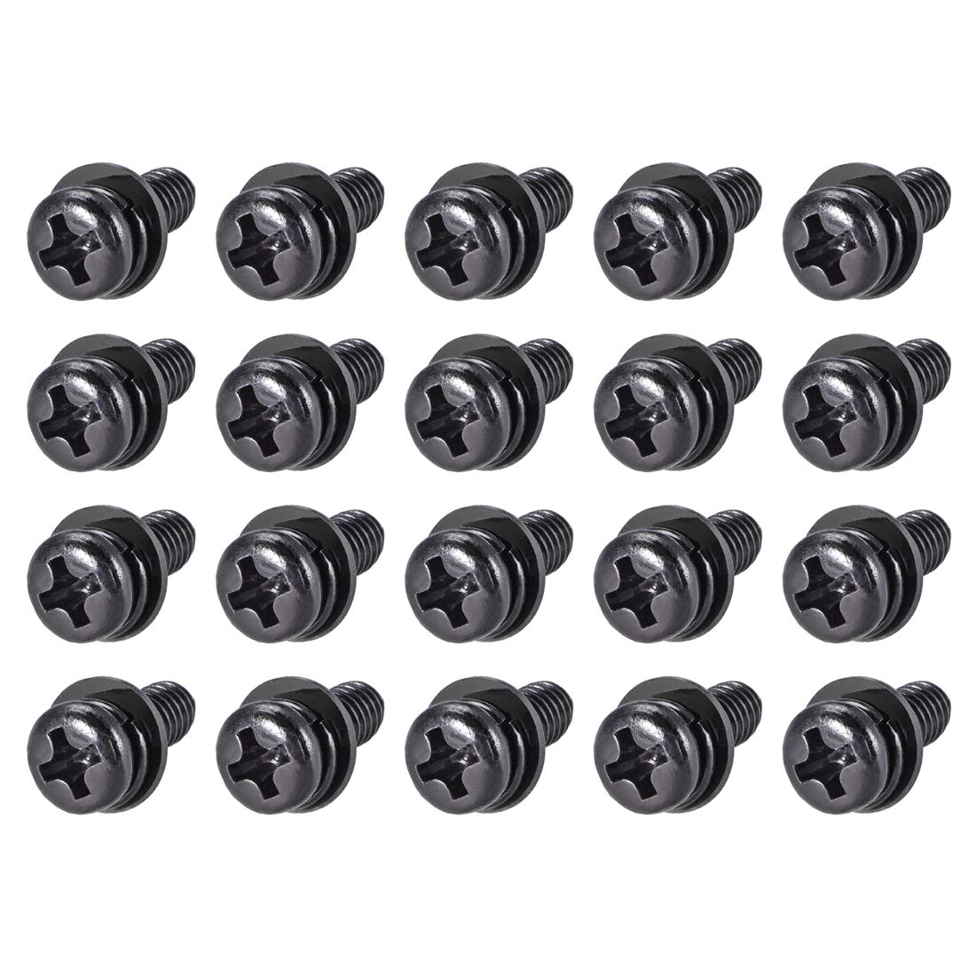 sourcing map M5 x 8mm Carbon Steel Phillips Pan Head Machine Screws Bolts Combine with Spring Washer and Plain Washers 20pcs