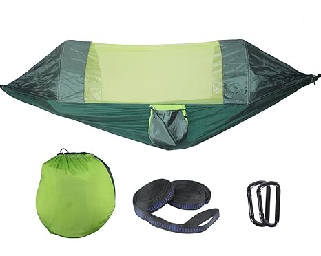 Camping Hängematte mit Moskitonetz Pop Up für 1-3 Personen,Bug- Sonnenschein-Schutz Licht Atmungsaktiv,Schnell Trocknende Fal