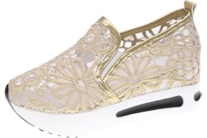 AMDBEL Sneakers for Women Walking Shoes, Women's Trendy Crochet Floral Lace Low Top Play Sneakers Slip On Casual Loafers