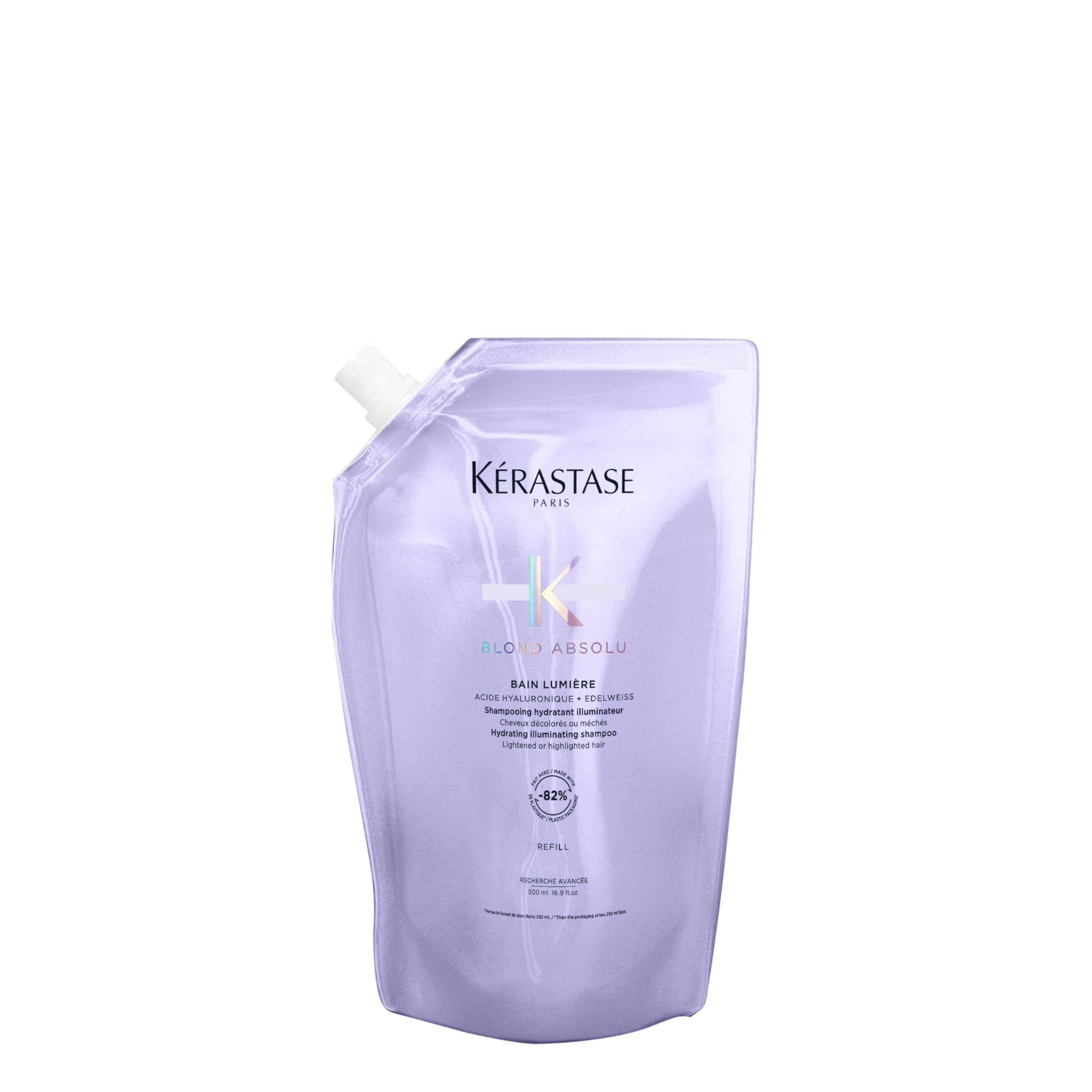 Kérastase Blond Absolu, Hydrating Illuminating Shampoo, For Lightened, Highlighted and Grey Hair, With Hyaluronic Acid & Edelweiss Flower, Bain Lumiere, 500ml Refill