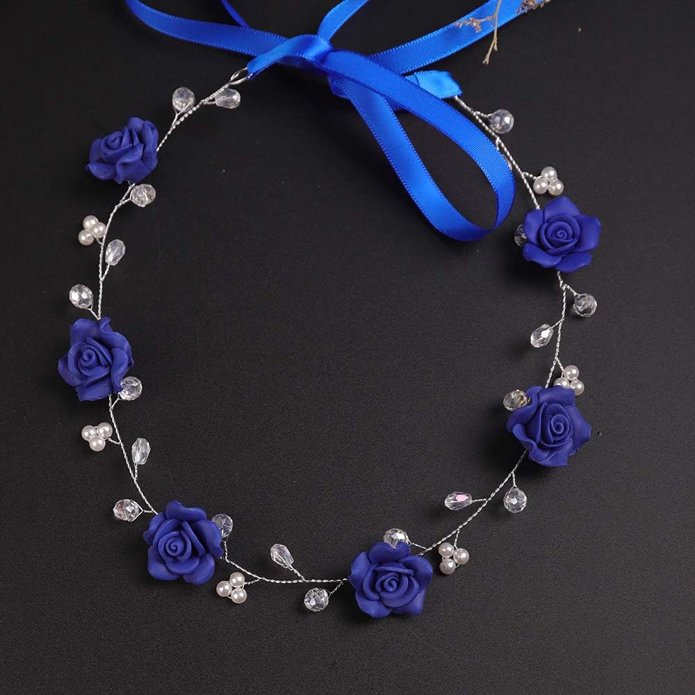 BERYUAN Women Floral Headband Blue Rose Hair Vine Navy Wedding Hair Accessory Gift for Her Party Headress for Bride Bridesmaid Girls - Image 5