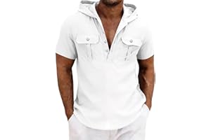 Sdeycui Men's Hoodie Button Up Shirts Short Sleeve Tshirts Hawaiian Beach Solid Color Vacation Tops with Pockets