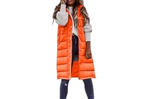 JMMSlmax Womens 2023 Fall Reversible Vests Sleeveless Fleece Jacket Long Warm Winter Coat Outerwear Zip Up Hoodie Pockets