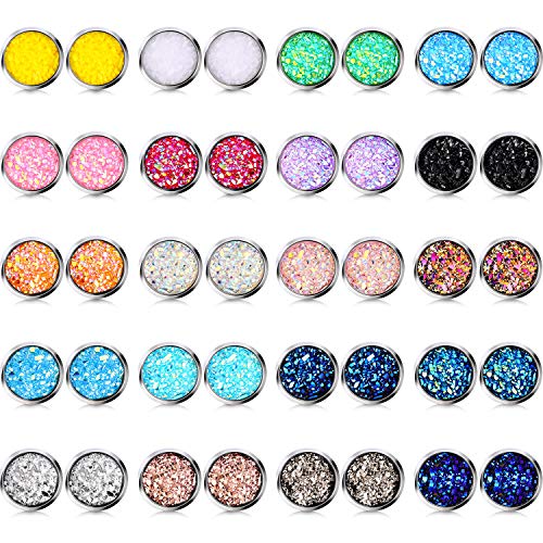 20 Pairs Druzy Stud Earrings Set Stainless Steel Round Earrings Pierced Earrings Jewelry for Women Girls (10 mm)