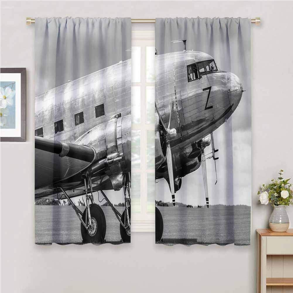 All Season Insulation Curtain Vintage Airplane Decor Curtains 84 inch Length 2 Panels, for Living Room or Bedroom Grey Black W84 x L84 Inch