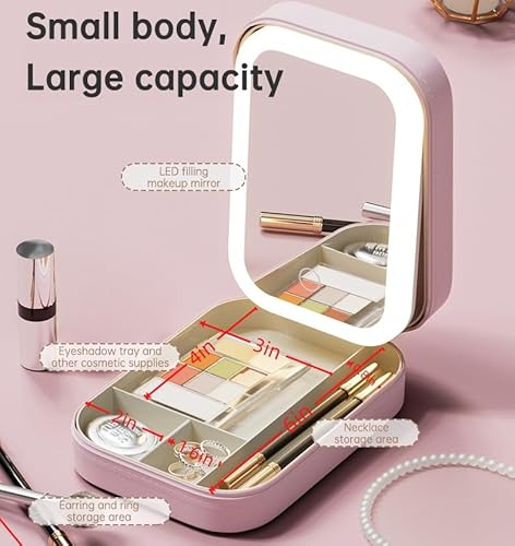 Travel Makeup Bag With Led Mirror,Small Makeup Organizer With