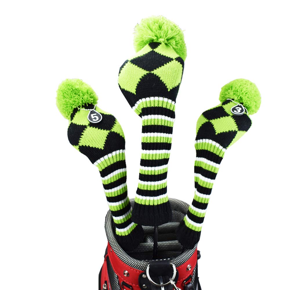 Hauni Stripes Knitted Golf Club Head Covers 3 Piece Set 1 3 5 Driver and Fairway HeadCovers Fits 460cc Drivers…