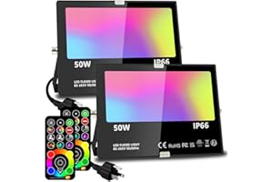 MELPO Led Flood Light 500W Equivalent, RGBW Led Outdoor Lights Colored Floodlight with Remote,50W,5000ML 2700K,120 Colors, Timing, Dimmable, Custom Modes, Landscape Lighting (2 Pack)