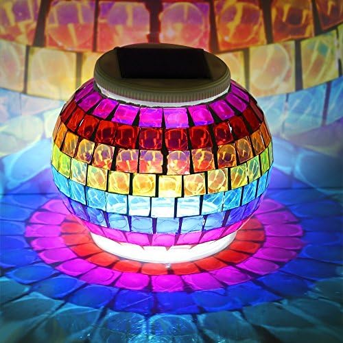 Color Changing Solar Powered Glass Ball Led Garden Lights, Rechargeable Solar Table Lights, Outdoor Waterproof Solar Night Lights Bright Lawn Lamps for Decorations, Ideal Gifts (Rainbow)