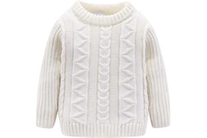 Mud Kingdom Little Kids Cable Knit Sweater Unisex Long Sleeve Solid Color Pullover