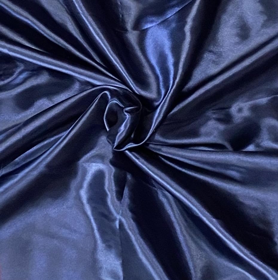Fancy Textiles Silky Satin Plain Craft Dressmaking Fabric 60'' Wide (2 Meter, Navy Blue)